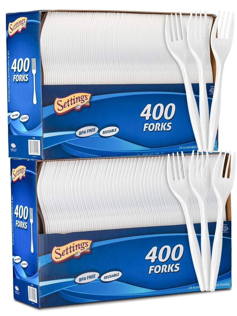 Settings [800 Count] Settings Plastic White Forks, Practical Disposable Cutlery, Great For Home, Office, School, Party, Picnics, Restaurant, Take-out Fast Food, Outdoor Events, Or Every Day Use, 2 Boxes - Image 1